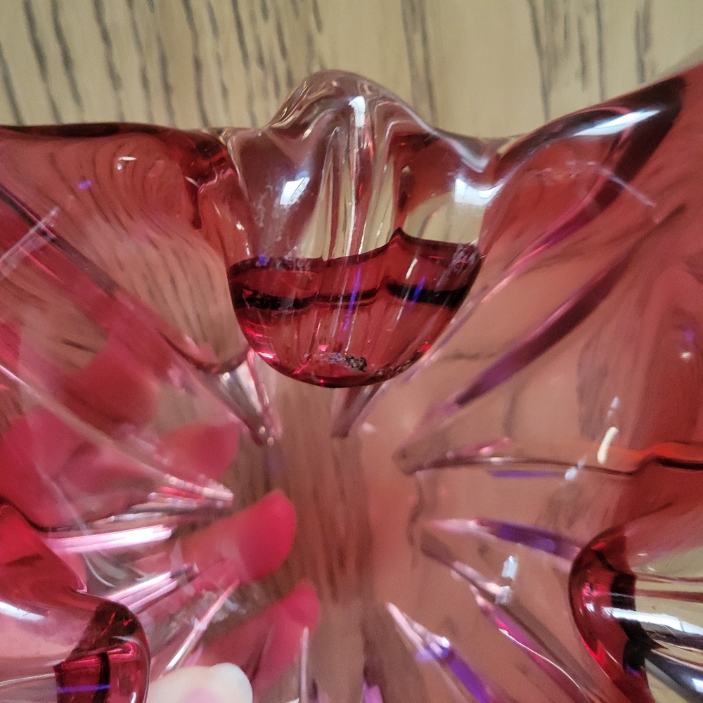VTG MCM Murano Sommerso Art Glass Ashtray Bowl Square Cranberry Hand Blown RETRO - Picture 4 of 16